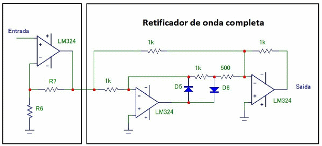 Figura 5: Primeiro estágio de amplificação e retificação
Figura 5: Primeiro estágio de amplificação e retificação