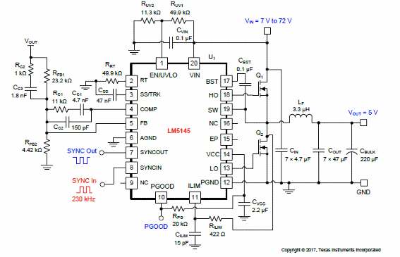 Circuito de aplicação completo operando em 230 kHz
