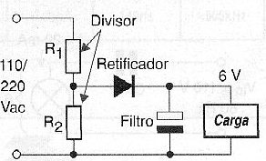 Obtendo 6 V com um divisor resistivo.
Obtendo 6 V com um divisor resistivo.
