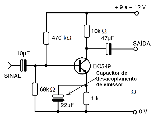 Desacoplamento o emissor do transistor
