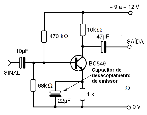 Desacoplamento o emissor do transistor
