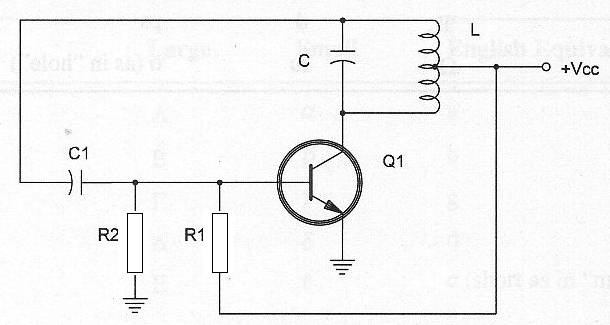 Oscilador Hartley típico com transistor bipolar NPN.
