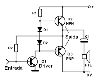 Etapa de saída sem transformador com transistores complementares
