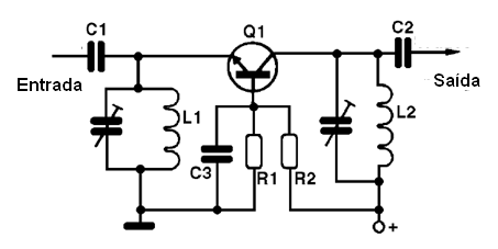 Amplificador em base comum, com entrada e saída sintonizadas
