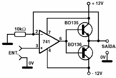 Etapa de potência complementar com transistores
