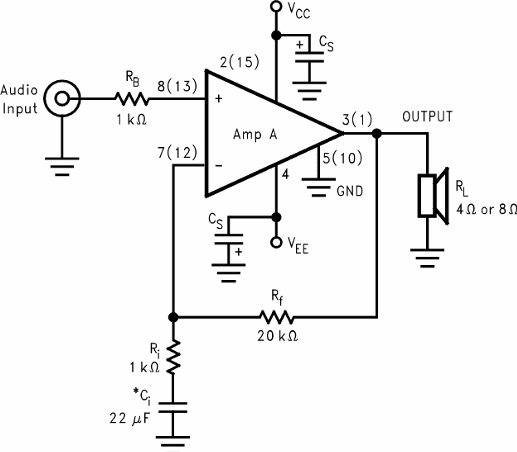 Circuito de aplicação do LM4765
