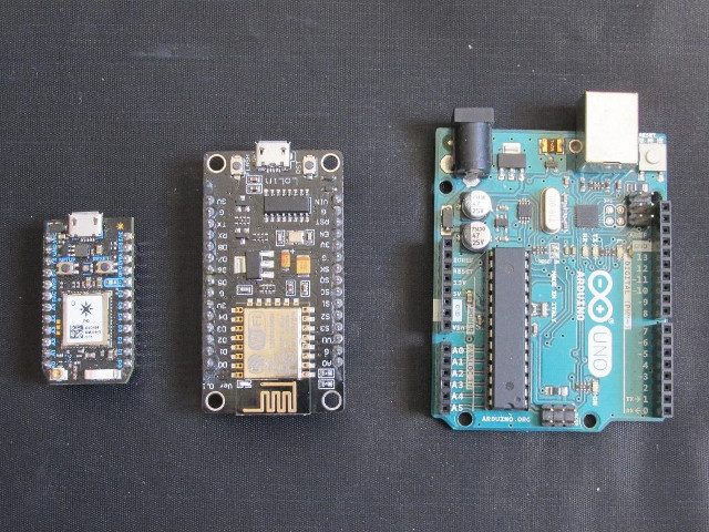 Figura 2 – Particle Photon, NodeMcu e Arduino Uno (Fonte: Gedeane Kenshima)
