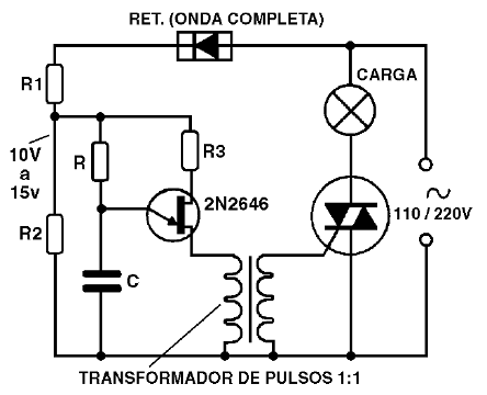 Figura 5 – Um controle de potência com triac e unijunção
Figura 5 – Um controle de potência com triac e unijunção