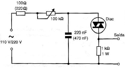 Figura 7 – Disparador com retardo de fase usando diac
