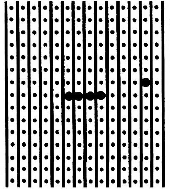 Fig. 4 — Plaqueta semiacabada para a montagem do alarma, vista pelo lado cobreado, mostrando as interrupções a serem realizadas.
Fig. 4 — Plaqueta semiacabada para a montagem do alarma, vista pelo lado cobreado, mostrando as interrupções a serem realizadas.