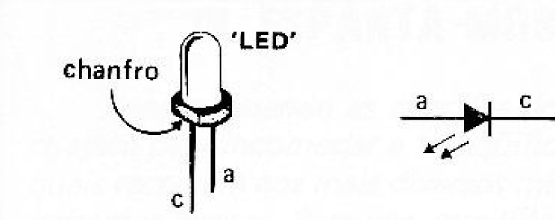 Fig. 8 — Identificação dos terminais dos 'LED' utilizados no dispositivo.
Fig. 8 — Identificação dos terminais dos 'LED' utilizados no dispositivo.