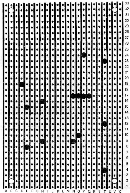 Fig. 7 — Distribuição dos componentes na plaqueta de circuito impresso semiacabada.
Fig. 7 — Distribuição dos componentes na plaqueta de circuito impresso semiacabada.