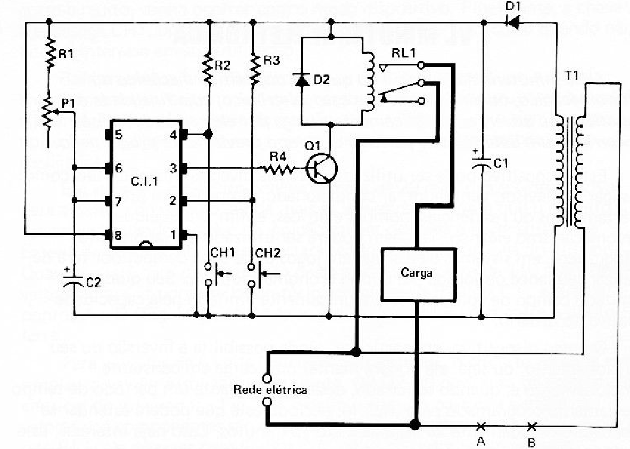 Fig. 1 — Diagrama elétrico da minuteria eletrônica.
Fig. 1 — Diagrama elétrico da minuteria eletrônica.