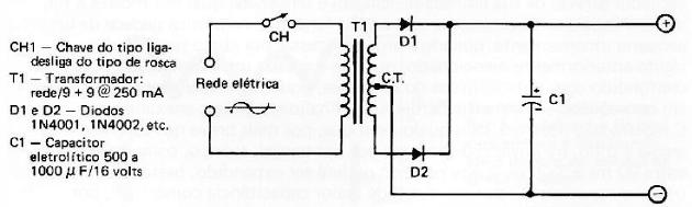 Fig. 3 — Fonte de alimentação, a partir da rede elétrica, para alimentar o circuito do neuroteste.
Fig. 3 — Fonte de alimentação, a partir da rede elétrica, para alimentar o circuito do neuroteste.