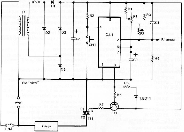 Fig. 1 — Diagrama esquemático do interruptor eletrônico.
Fig. 1 — Diagrama esquemático do interruptor eletrônico.
