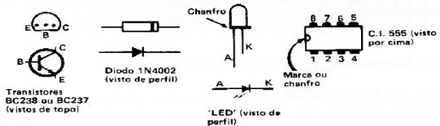 Fig. 8 — Identificação dos lides dos semicondutores utilizados na montagem do termostato eletrônico. 
