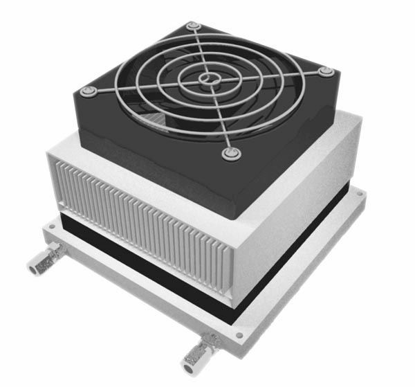 Figura 13 – Dissipador utilizando circulação de água para retirar o calor gerado.
Figura 13 – Dissipador utilizando circulação de água para retirar o calor gerado.