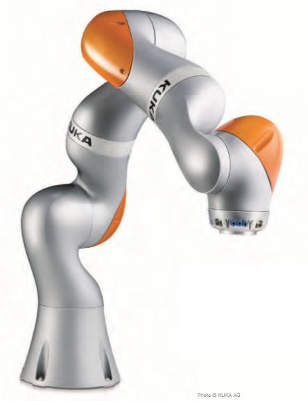 KUKA’s LBR iiwa: LBR significa “Leichtbauroboter” (Termo em alemão parar lightweight robot ou robô leve), ou “trabalhador assistente industrial inteligente (intelligent industrial work assistant).”
KUKA’s LBR iiwa: LBR significa “Leichtbauroboter” (Termo em alemão parar lightweight robot ou robô leve), ou “trabalhador assistente industrial inteligente (intelligent industrial work assistant).”