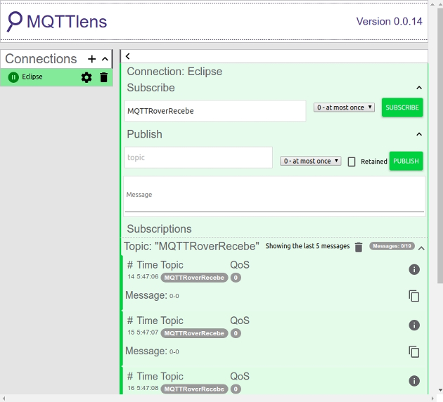 Figura 4 -estado dos motores (recebidos via MQTT no cliente MQTTLens)
Figura 4 -estado dos motores (recebidos via MQTT no cliente MQTTLens)