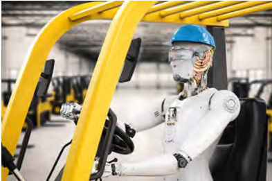 Robôs controlando empilhadeiras são uma das inovações da força de trabalho de amanhã.
