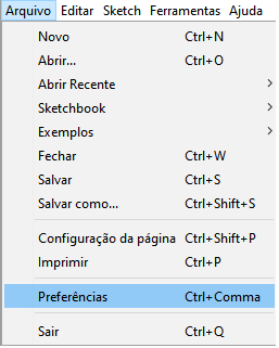 Figura 2 - Menu Arquivo > Preferências
Figura 2 - Menu Arquivo > Preferências