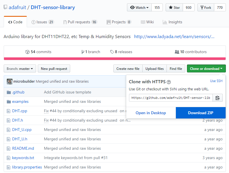 Figura 3 - obtenção da biblioteca do sensor DHT22 diretamente do repositório oficial
Figura 3 - obtenção da biblioteca do sensor DHT22 diretamente do repositório oficial