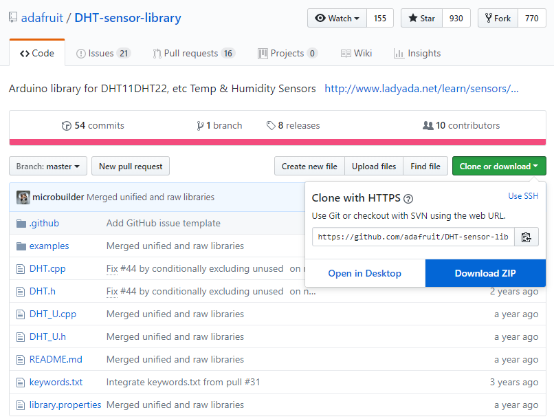 Figura 3 - obtenção da biblioteca do sensor DHT22 diretamente do repositório oficial
