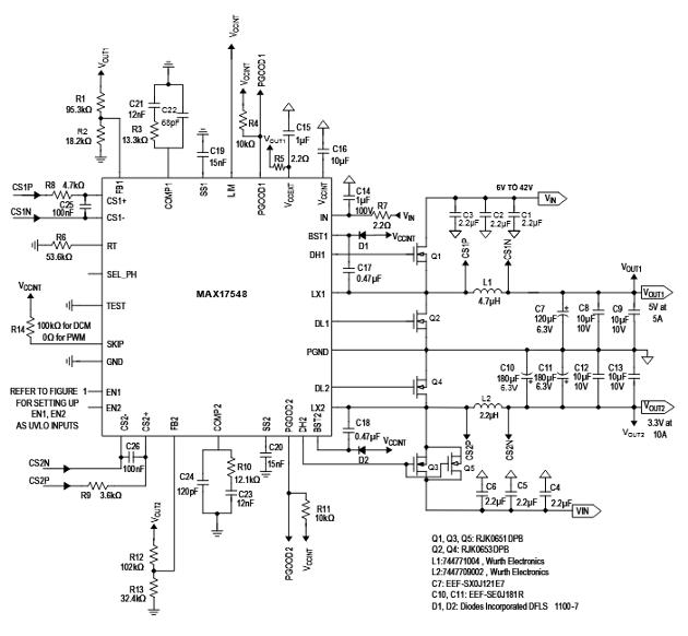 Figura 4 – Exemplo de fonte de 5 e 3 V com sensoriamento por indutor
Figura 4 – Exemplo de fonte de 5 e 3 V com sensoriamento por indutor