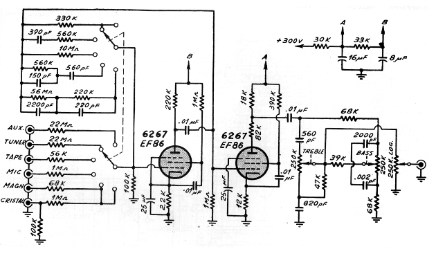 Figura 1 – Diagrama completo do pré-amplificador + equalizador valvulado.
Figura 1 – Diagrama completo do pré-amplificador + equalizador valvulado.