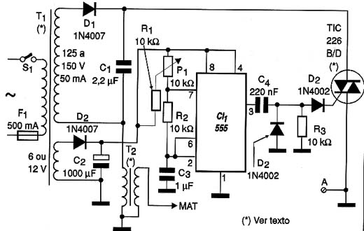 Circuito do eletrificador de cercas