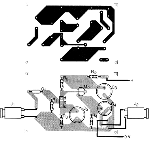Placa do pré-amplificador com FET.