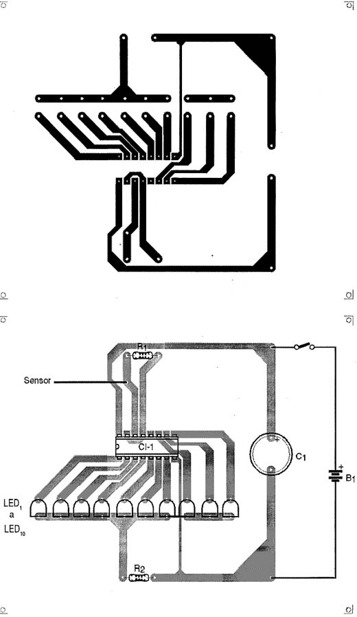 Placa de circuito impresso. Os LEDs não estão na ordem de acendimento. Placa de circuito impresso. Os LEDs não estão na ordem de acendimento.