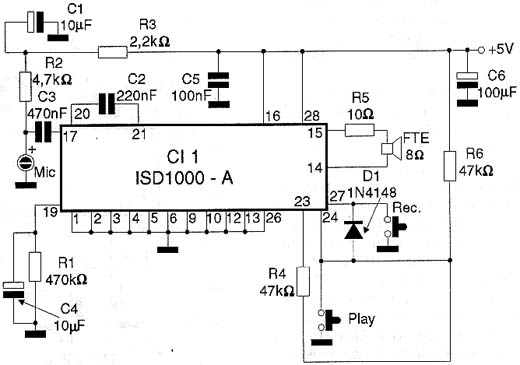 Diagrama do primeiro gravador/reprodutor de mensagem. Diagrama do primeiro gravador/reprodutor de mensagem.