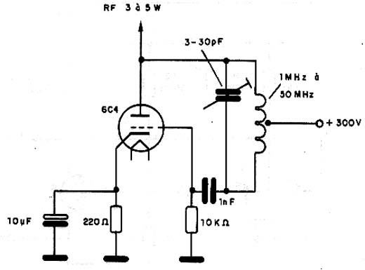 Oscilador de RF de potência com válvula. 