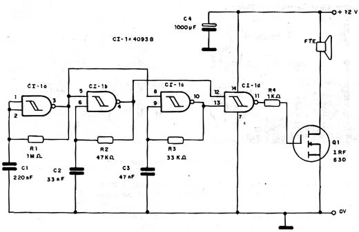 Diagrama de uma potente sirene para o alarme. Diagrama de uma potente sirene para o alarme.