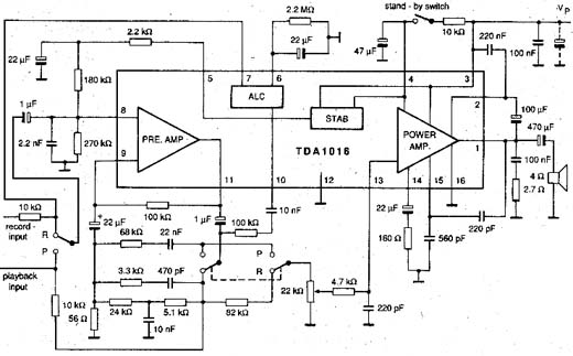 Diagrama de aplicação para o TDA1016. Diagrama de aplicação para o TDA1016.