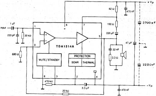 Circuito que tem por base o TDA1514A. Circuito que tem por base o TDA1514A.