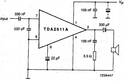 Circuito que utiliza o TDA2611. Circuito que utiliza o TDA2611.