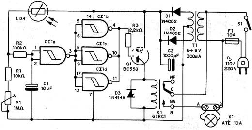 Diagrama completo do interruptor crepuscular. 