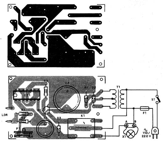 Placa de circuito impresso e ligações dos elementos externos. 