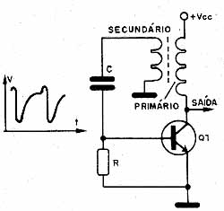  Circuito básico de um oscilador de bloqueio. 