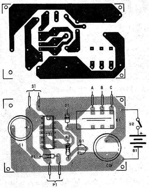 Placa de circuito impresso para os relés MCH2RC1 e C2. Placa de circuito impresso para os relés MCH2RC1 e C2.