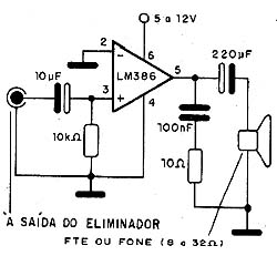 Amplificador para fone ou pequeno alto-falante com o LM386. 