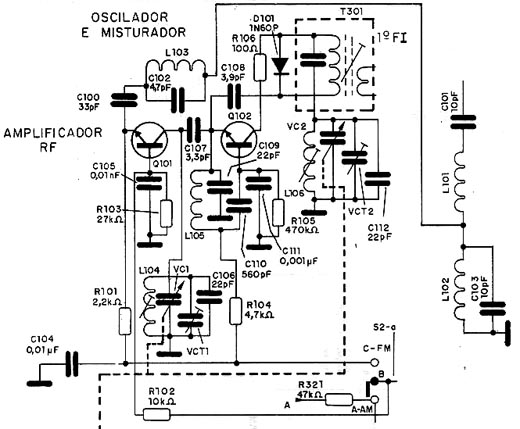 Circuito típico de um receptor de FM. 