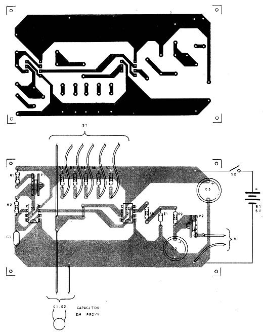 Placa de circuito impresso do capacímetro. 