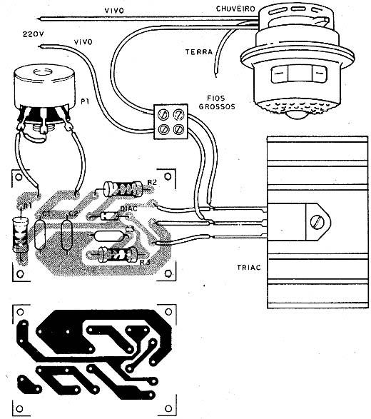 Aspecto da montagem com a placa de circuito impresso. 