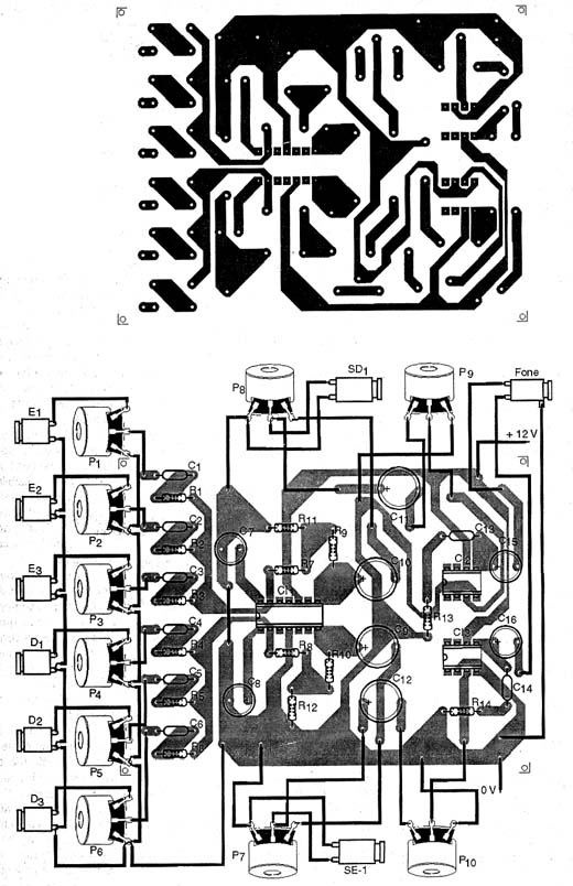 Placa de circuito impresso da mesa de som. 