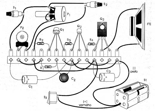 Montagem da guitarra numa ponte de terminais. 