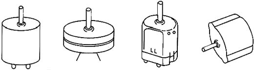 Alguns tipos de motores de corrente contínua. 