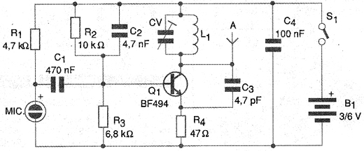 Esquema elétrico do micro-transmissor de FM. 